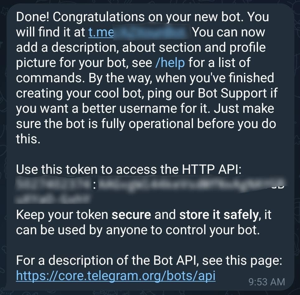 Telegram API token